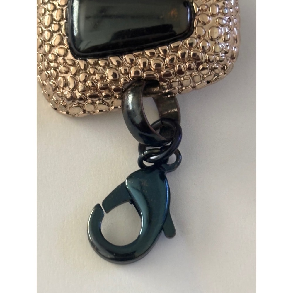 Monet Textured Silver-Tone Statement Bracelet Glossy Black Cabochons - Picture 8 of 8